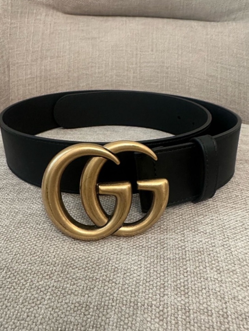 Gucci Black Leather Belt with Gold Double G Buckle